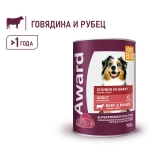 AWARD Консервы для взрослых собак, кусочки с говядиной и рубцом в соусе, 750г