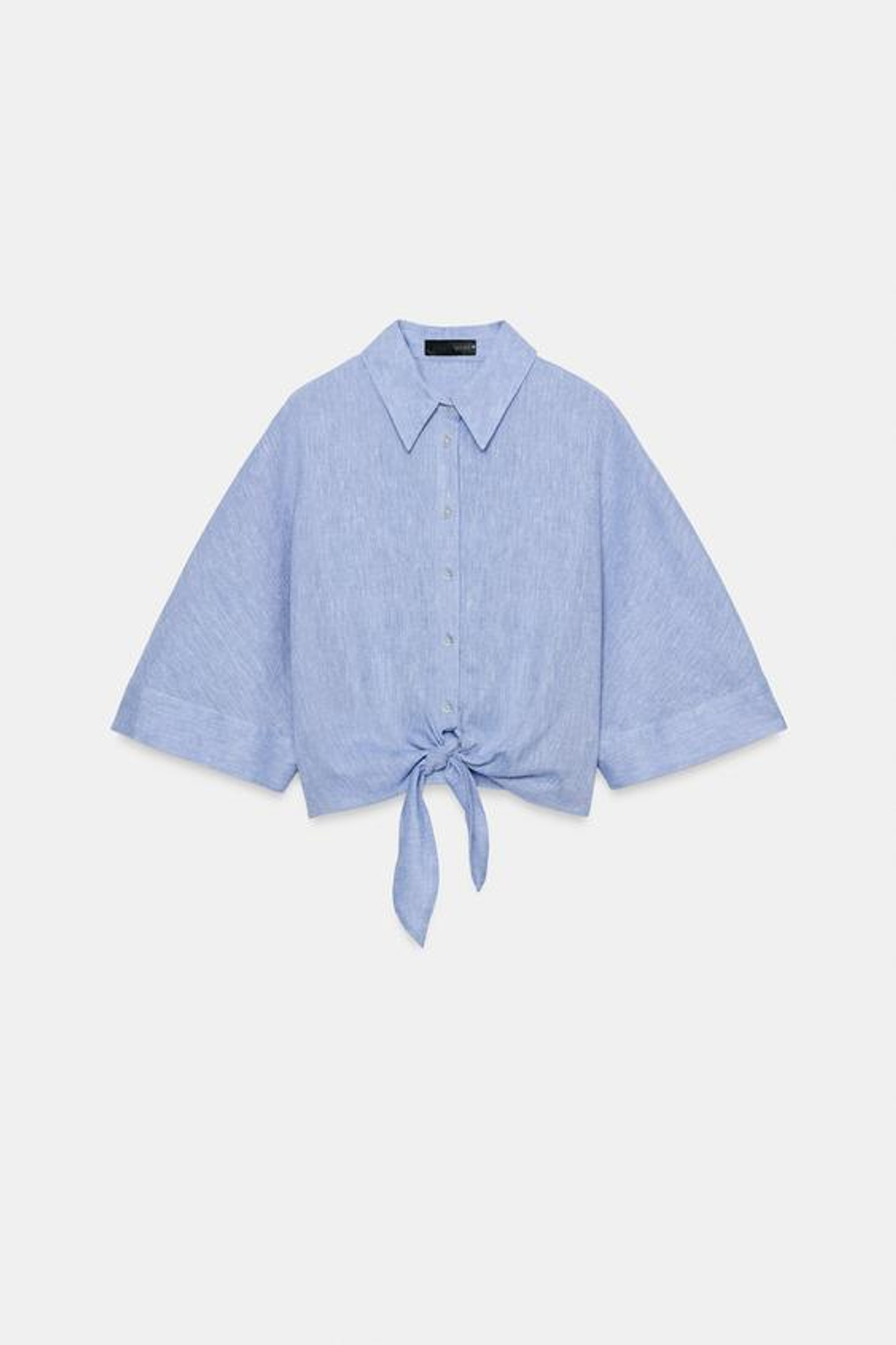 ZARA РУБАШКА С УЗЛОМ ИЗ СМЕСОВОГО ЛЬНА, ГОЛУБОЙ