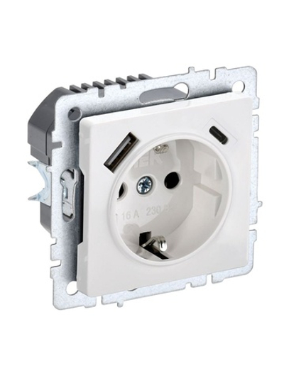 Розетка BRITE РЮш11-1-БрБ 16А с USB A+C 18Вт с заземл. защ. шторки механизм бел. IEK BR-R14-16-U22-018-K01