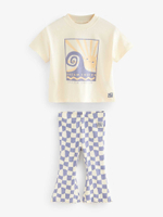 Футболка и легинсы-клеш в комплекте для девочки Next E65-388, 2 шт., Молочный, Розовый