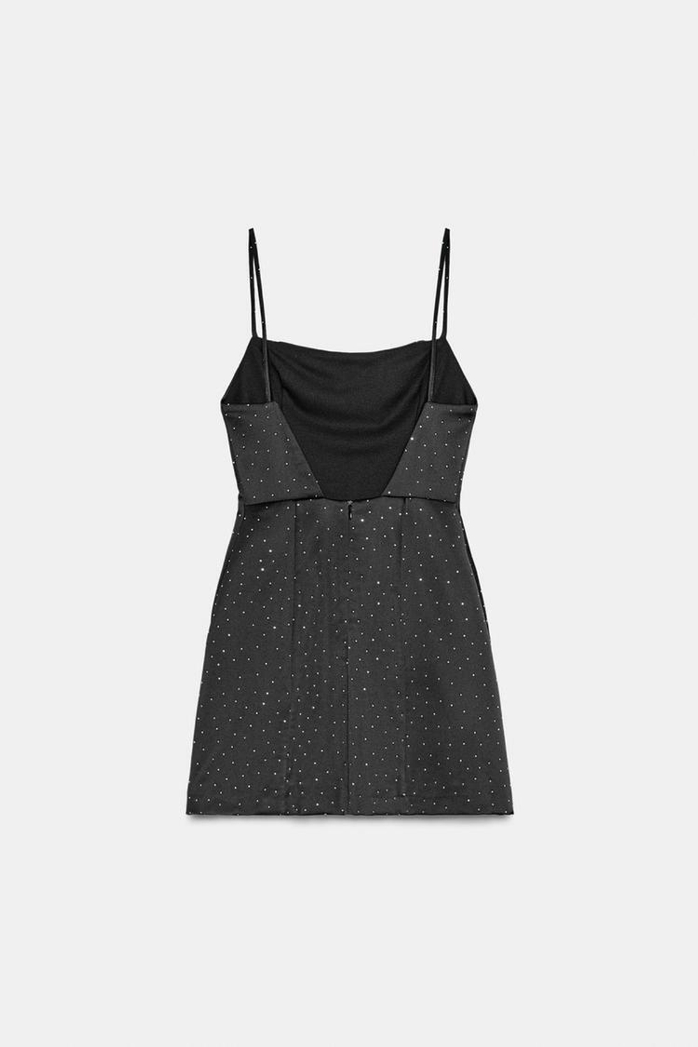 ZARA КОРОТКОЕ АТЛАСНОЕ ПЛАТЬЕ СО СТРАЗАМИ, ЧЕРНЫЙ