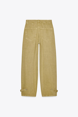 ZARA ДЖИНСЫ ОБЪЕМНОГО КРОЯ С ХЛЯСТИКАМИ, СВЕТЛО-ОЛИВКОВЫЙ