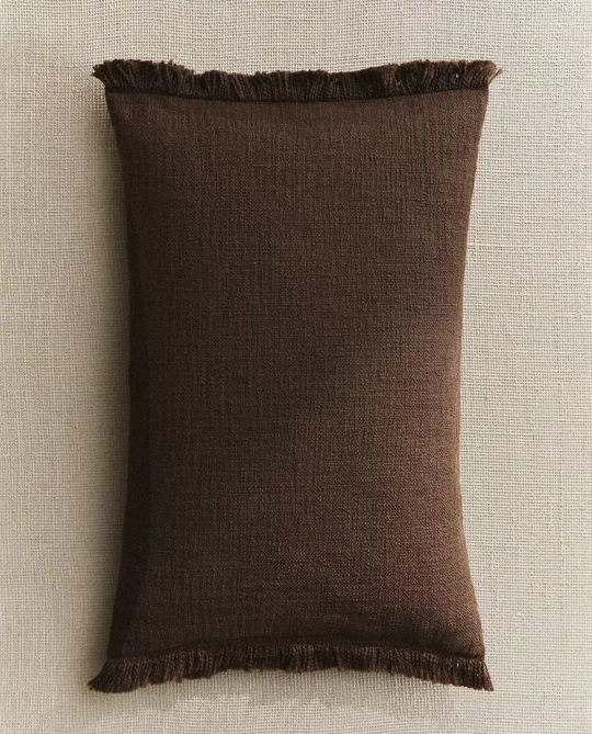ZARA HOME НАВОЛОЧКА ДЛЯ ДЕКОРАТИВНОЙ ПОДУШКИ С БАХРОМОЙ, КОРИЧНЕВЫЙ