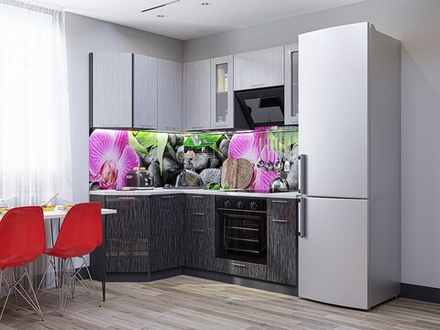 Угловая модульная кухня Валерия-М-04 Серый металлик дождь светлый/Черный металлик дождь - Graphite 2140*1300/2000*600