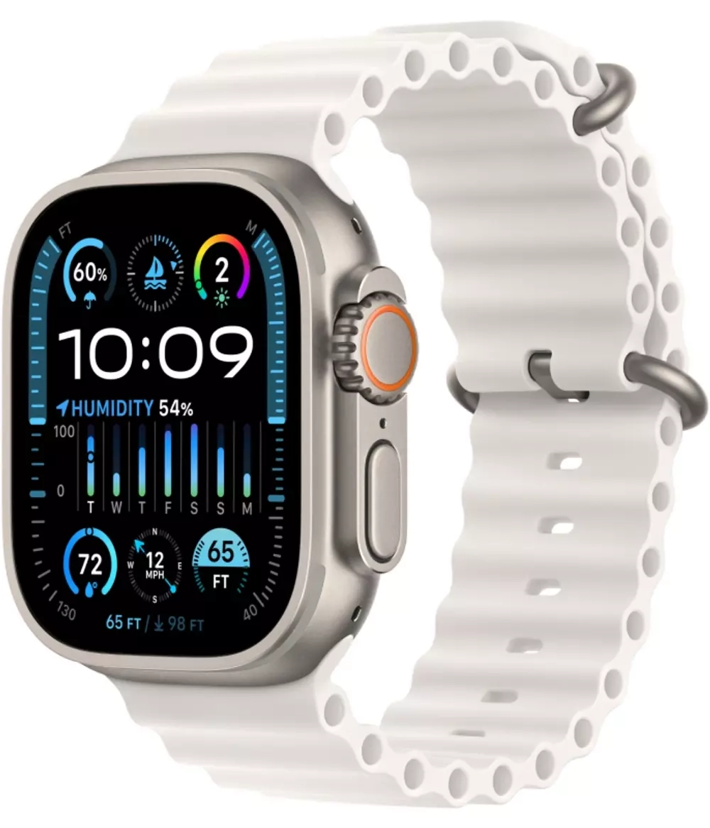 Apple Watch Ultra 2, 49 мм, корпус из титана, ремешок Ocean белого цвета