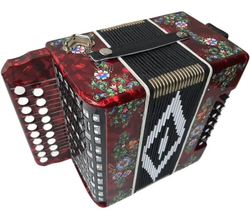ГАРМОНЬ "ЧАЙКА" (S48ХL, 19х12), ЦВЕТ КРАСНЫЙ, РОСПИСЬ "ПАЛЕХ"