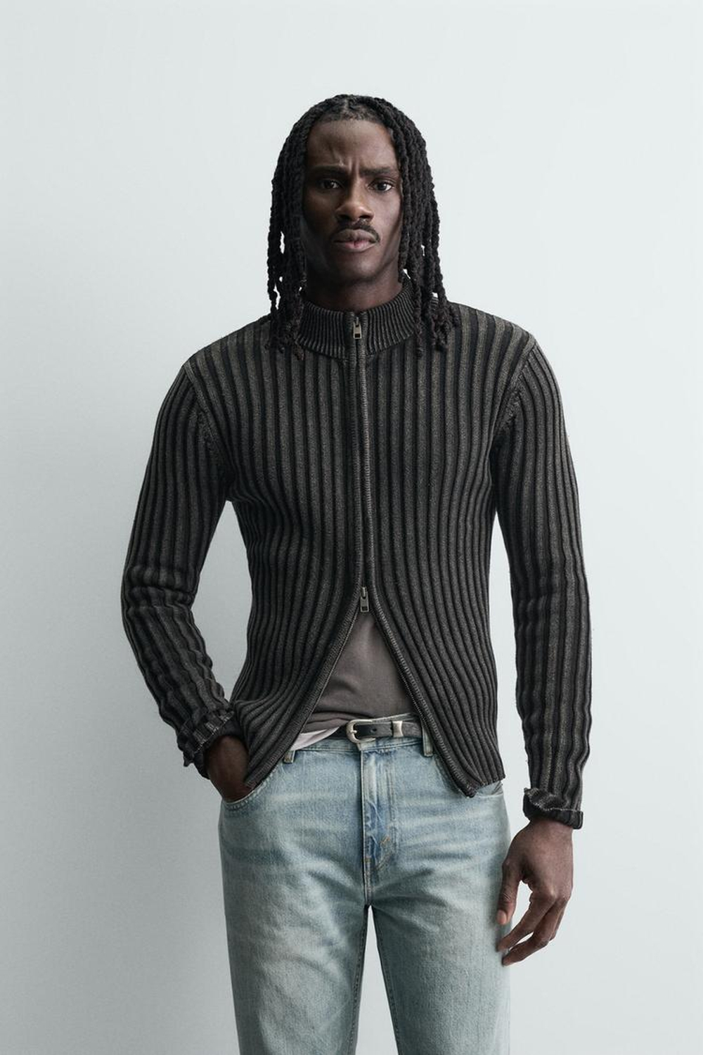 ZARA КАРДИГАН В РУБЧИК, ЧЕРНЫЙ