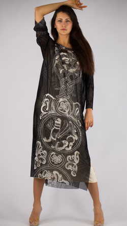 Платье-туника из сетки "Сны белого камня. Птицы", по мотивам коллекции Сны белого камня