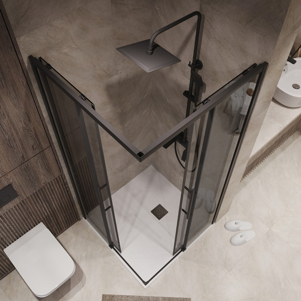 Душевое ограждение Niagara Nova NG-2829-34BLACK (90х90х195) квадрат,черный матовый,двери раздвижные,стекло тонированное,1 место