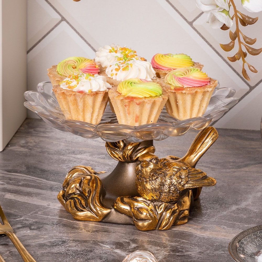 Фруктовница Белла Бронза со стеклянной чашей Лепестки