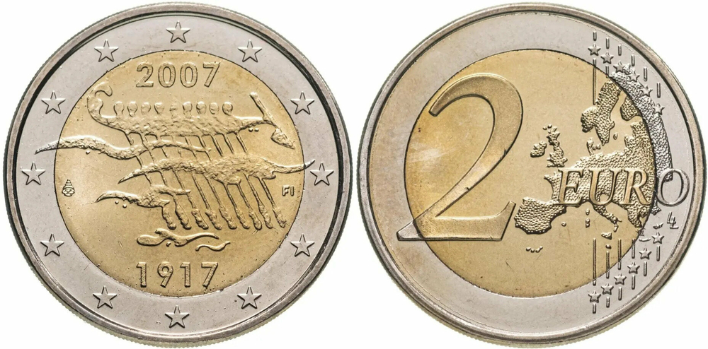 Финляндия 2 евро, 2007 90 лет независимости Финляндии