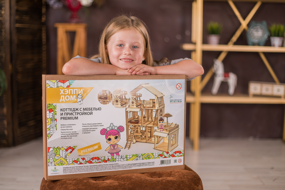 Конструктор-кукольный домик ХэппиДом "Коттедж с пристройкой и мебелью Premium"