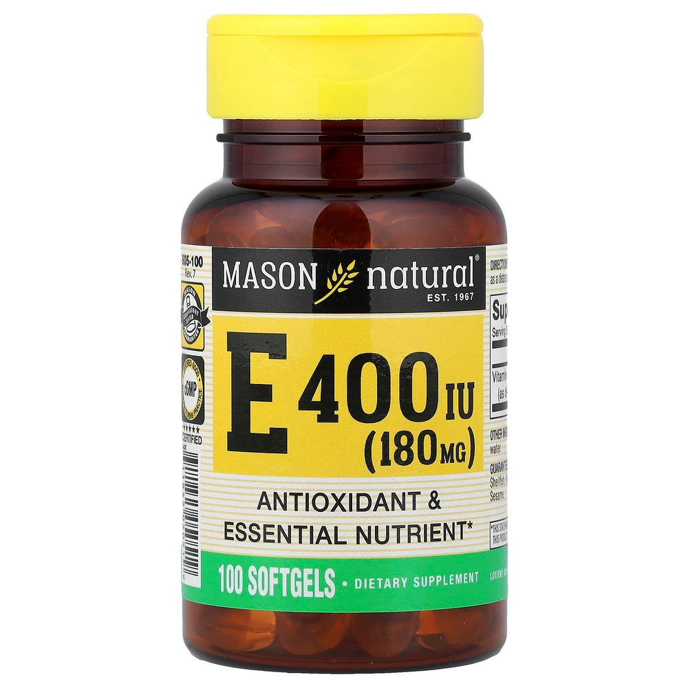 Mason Natural, витамин E, 180 мг (400 МЕ), 100 мягких таблеток