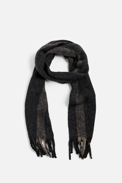 ZARA ШАРФ ИЗ РЕЛЬЕФНОЙ ТКАНИ В КЛЕТКУ, ЧЕРНЫЙ