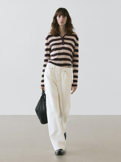 Massimo Dutti Трикотажный свитер из смесового хлопка с воротником-поло, коричневый