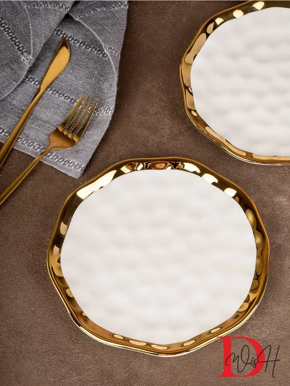 Набор из 6 глянцевых тарелок плоских мятый фарфор 19,5 см