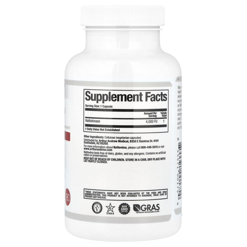 Arthur Andrew Medical, Nattovéna®, чистая наттокиназа, 4000 FU, 180 капсул