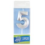 Свеча Цифра, 5 Грани, Серебро, Металлик, 4,2*6 см, 1 шт. с держат.