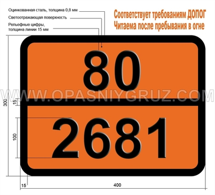Табличка Опасный груз 80-2681 ЦЕЗИЯ ГИДРОКСИДА РАСТВОР