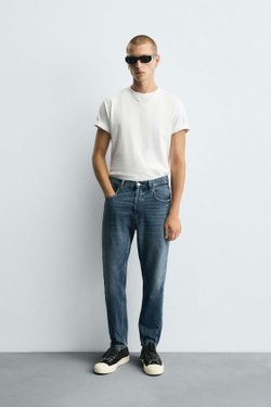 ZARA УКОРОЧЕННЫЕ ДЖИНСЫ SLIM FIT, СИНИЙ