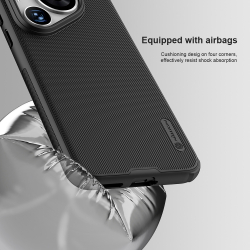 Усиленный противоударный чехол черного цвета от Nillkin для Huawei P70 Pro, серия Super Frosted Shield Pro