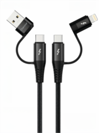 Кабель USB CHAROME C24 4 в 1 для iPhone/Type C 60W (черный) 1.2m
