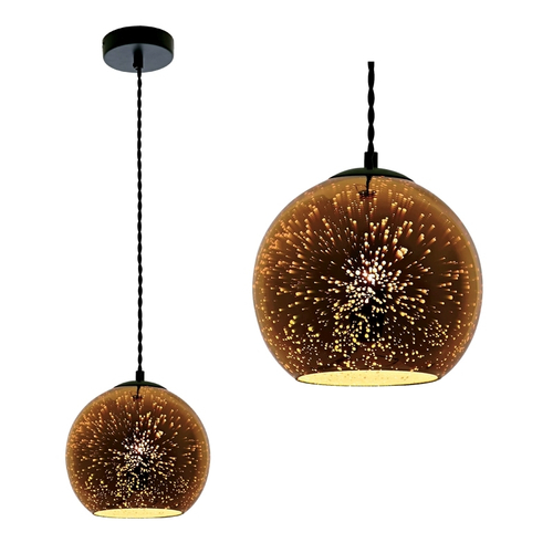 DLC-G432 E27 COPPER Светильник декоративный подвесной ТМ Fametto, серия Galassia. Без лампы. Материал металл, стекло; цвет медный. d-200 мм, h-120