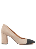 Женские комбинированные туфли бежевые с черной отделкой