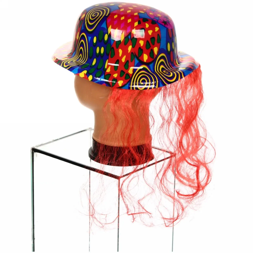 Шляпа карнавальная с волосами цвета микс (2)