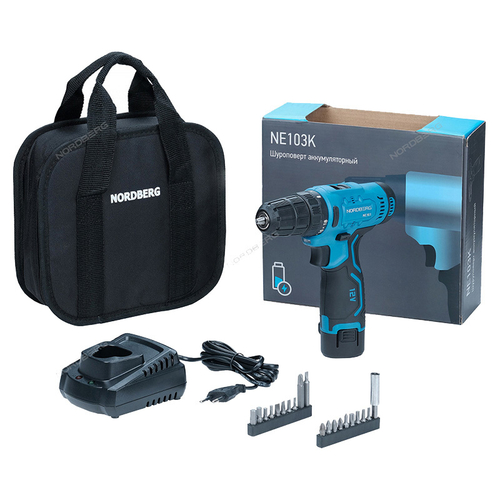 NORDBERG (NE103K) Шуруповерт аккумуляторный макс Ø сверла 10мм, 12В, 30Нм с акк. и зар. уст-вом