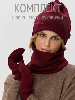 Комплект с начесом: снуд, варежки, шапка