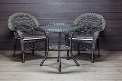 Садовый комплект из искусственного ротанга Мэдисон НЬЮ (Medison NEW) стол круглый D90 + 2 кресла с подушками на сиденье