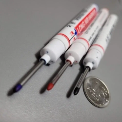 Набор маркеров перманентных с тонким стержнем QBuy, строительный маркер с длинным наконечником, для разметки. черный, синий, красный. 3шт.