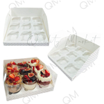 Коробка под капкейки с пластиковой крышкой 235*235*100 мм (9) (белая с птичками), 50шт