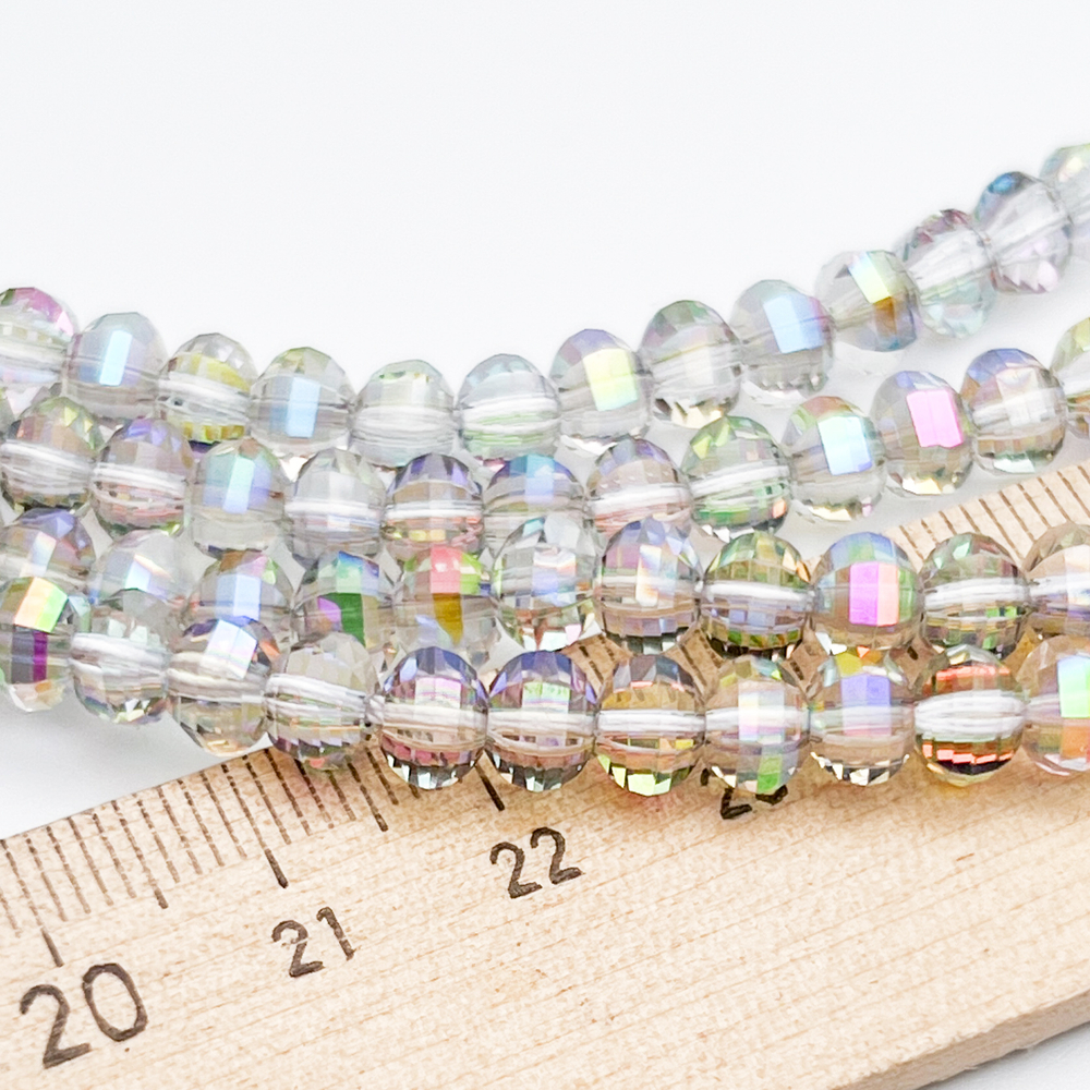 Бусины стекло, цвет светло-серый АВ, размер 4,5*6 мм, цена за отрезок 19 см (1/2 нити)