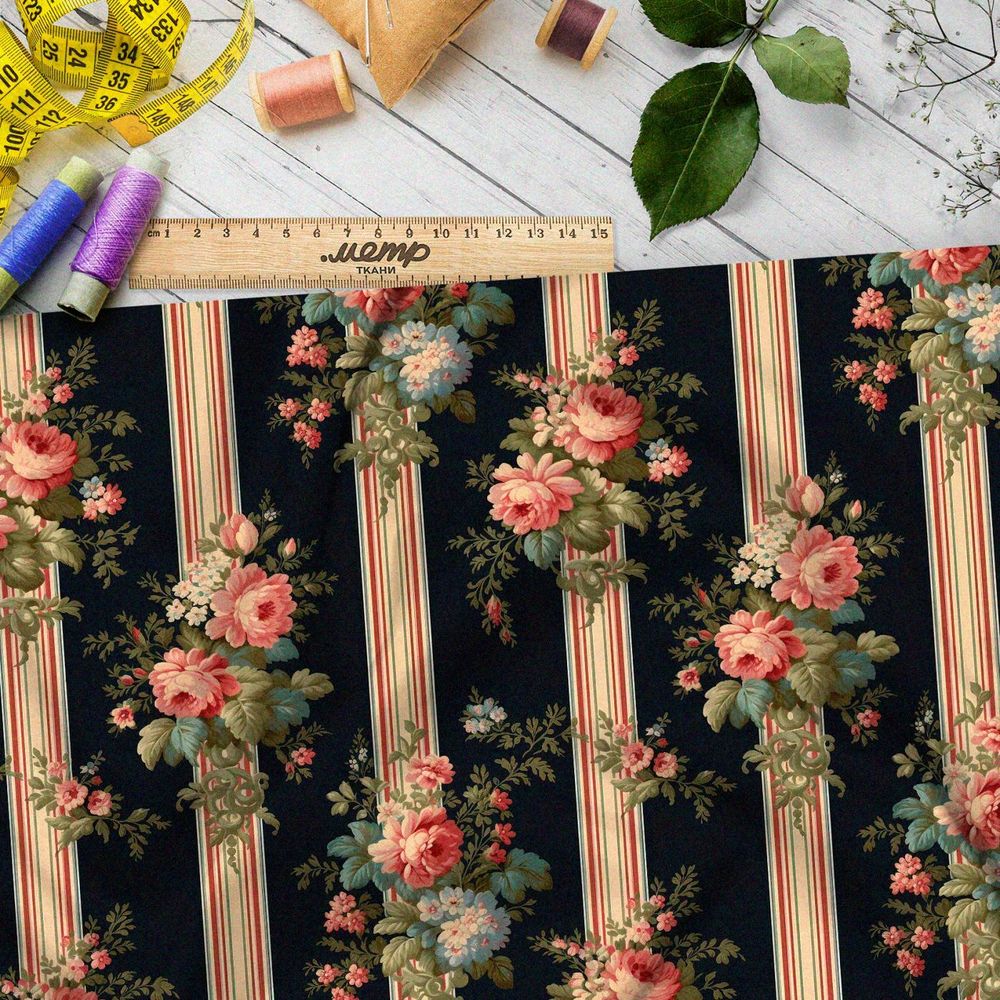 Ткань премиум бифлекс букеты на полосках