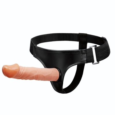 Телесный фаллос на трусиках регулирующегося размера - 19 см. (Цвет: телесный с черным)