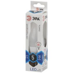 Лампа светодиодная ЭРА STD LED BXS-5W-840-E14 5Вт свеча на ветру нейтральный белый свет Е14 | Лампы cветодиодные Свеча (B/C)