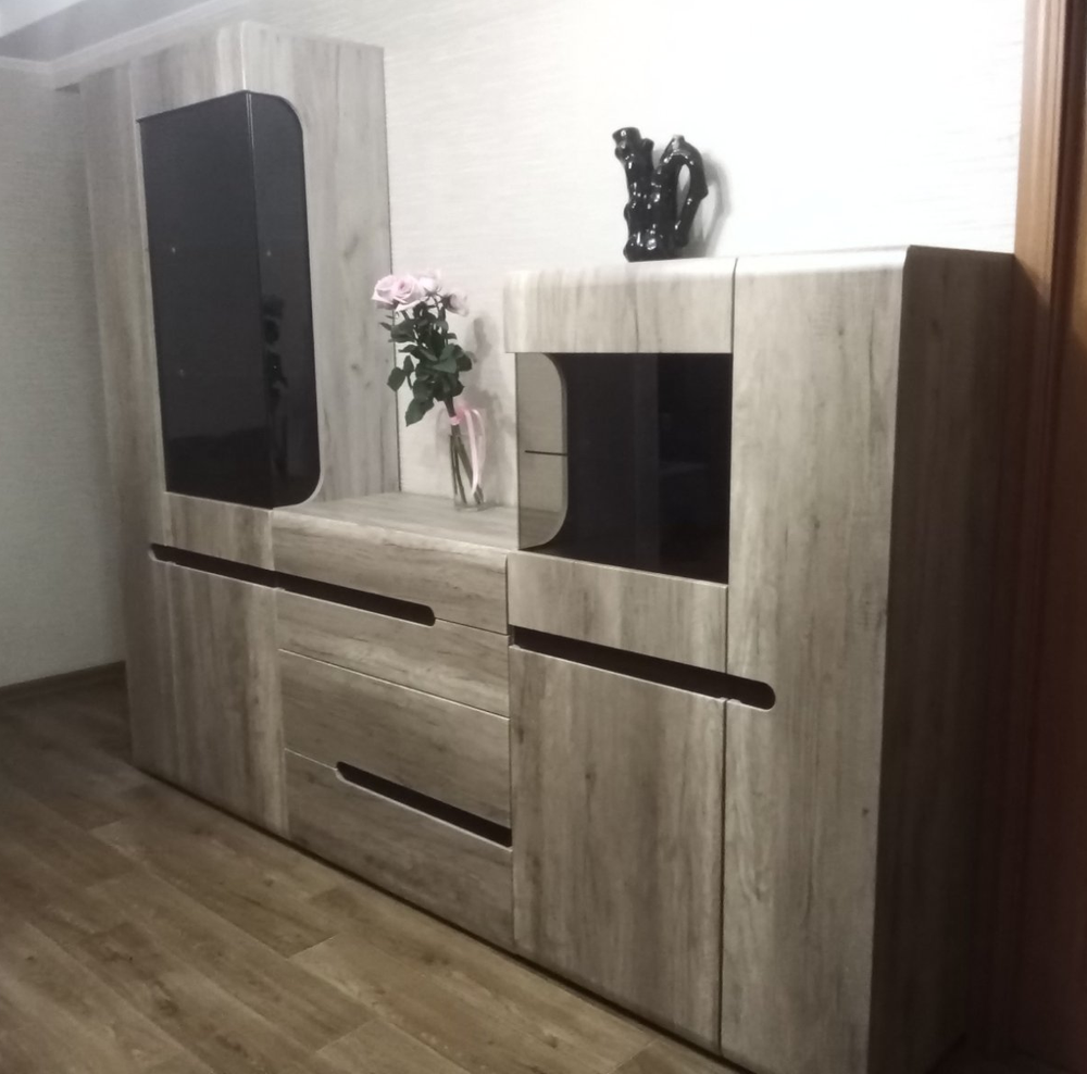 Шкаф витрина правая (440) Ультра серый крафт/дуб приморский