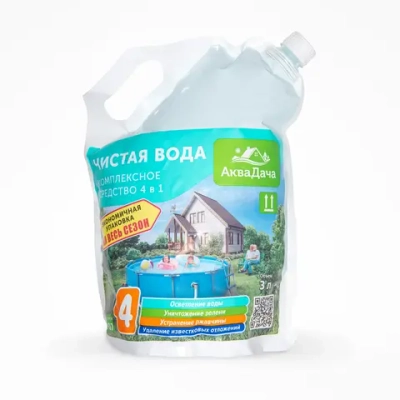 Комплексное средство для дезинфекции воды в бассейне Аквадача OW3LA Чистая вода 4 в 1 (пакет дойпак,3 л)