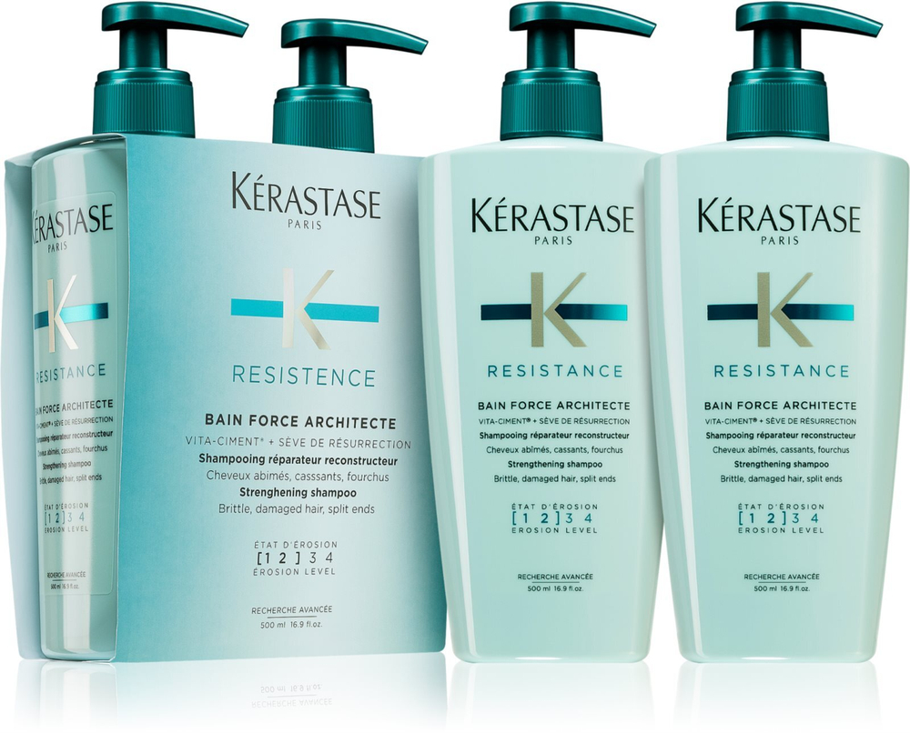 Kerastase Resistance Bain Force Architecte - укрепляющий шампунь для ослабленных и слегка поврежденных волос /   2x500  ml  / GTIN 4045129039544