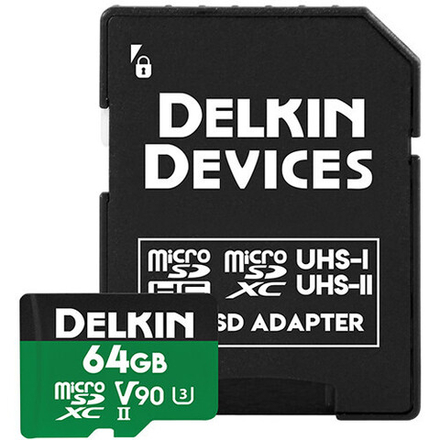 Карта памяти Delkin Devices Power 2000X microSDXC 64GB UHS-II U3 V90, R/W 300/250 МБ/с c адаптером