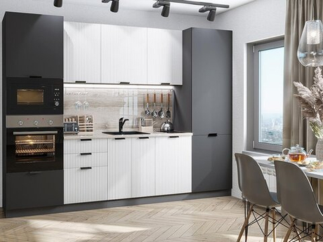 Прямая модульная кухня Евро Лайн-01 Белый/Антрацит - Graphite 2140*2800*600