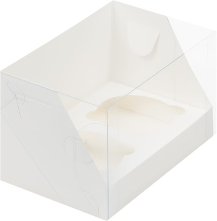 Коробка для 2 капкейков с пластиковой крышкой (белая) 16х10х10