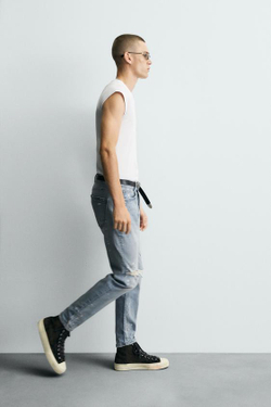 ZARA ДЖИНСЫ SKINNY FIT С ДЫРАМИ, ГОЛУБОЙ