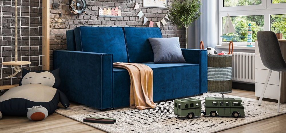 Диван Норд двухместный Велюр Монолит синий