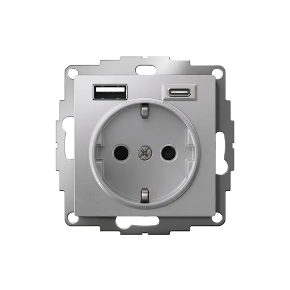 Розетка AtlasDesign 16А с 2-мя заряд. устройствами USB тип A+C 5В/2.4А 2х5В/1.2А механизм алюм. SE ATN000332