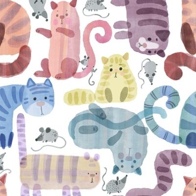 Акварельные коты и мышки