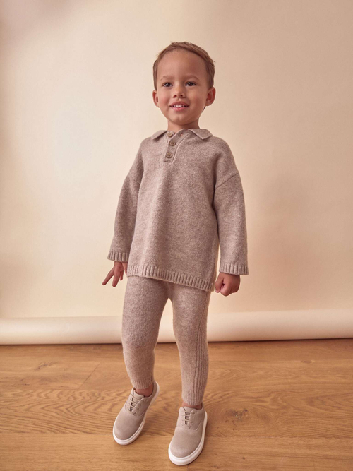 Брюки трикотажные и поло с длинным рукавом трикотажное в комплекте для мальчика Next K82-473, Бежевый