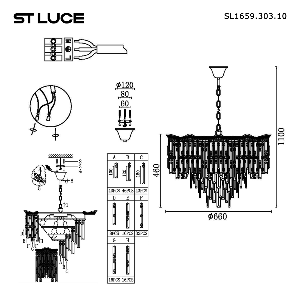 SL1659.303.10 Светильник подвесной ST-Luce Латунь/Прозрачный E14 10*60W